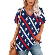 AILLOSA FLAG-74 Tamamı Baskılı V Yaka Kısa Kollu Kadın T-shirt
