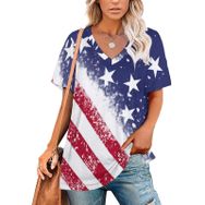 AILLOSA FLAG-78 Tamamı Baskılı V Yaka Kısa Kollu Kadın T-shirt