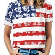 AILLOSA FLAG-80 Tamamı Baskılı Kısa Kollu Yuvarlak Yaka Kadın T-shirt