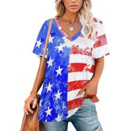 AILLOSA FLAG-81 Tamamı Baskılı V Yaka Kısa Kollu Kadın T-shirt