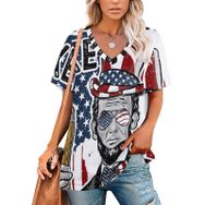 AILLOSA FLAG-83 Tamamı Baskılı V Yaka Kısa Kollu Kadın T-shirt