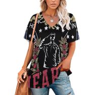 AILLOSA FLAG-84 Tamamı Baskılı V Yaka Kısa Kollu Kadın T-shirt