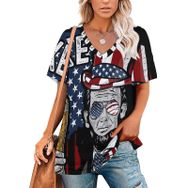 AILLOSA FLAG-87 Tamamı Baskılı V Yaka Kısa Kollu Kadın T-shirt