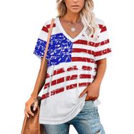 AILLOSA FLAG-90 Tamamı Baskılı V Yaka Kısa Kollu Kadın T-shirt