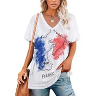 AILLOSA FLAG-91 Tamamı Baskılı V Yaka Kısa Kollu Kadın T-shirt