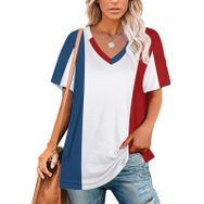 AILLOSA FLAG-94 Tamamı Baskılı V Yaka Kısa Kollu Kadın T-shirt