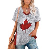 AILLOSA FLAG-98 Tamamı Baskılı V Yaka Kısa Kollu Kadın T-shirt