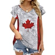 AILLOSA FLAG-98 V Yakalı Fırfırlı Baskılı Kadın T-shirt