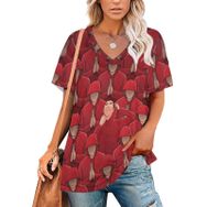 AILLOSA GFY02 Tamamı Baskılı V Yaka Kısa Kollu Kadın T-shirt