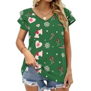 AILLOSA GFY03 Tamamı Baskılı Fırfırlı Kısa Kollu V Yakalı Kadın T-shirt