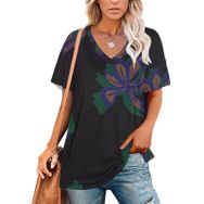 AILLOSA GFY05 Tamamı Baskılı V Yaka Kısa Kollu Kadın T-shirt