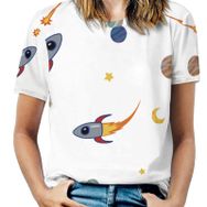AILLOSA GFY10 Tamamı Baskılı Kısa Kollu Yuvarlak Yaka Kadın T-shirt
