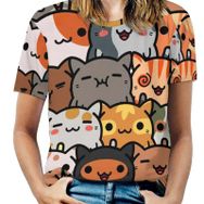 AILLOSA GFY14 Tamamı Baskılı Kısa Kollu Yuvarlak Yaka Kadın T-shirt