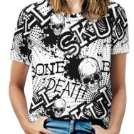 AILLOSA GFY19 Tamamı Baskılı Kısa Kollu Yuvarlak Yaka Kadın T-shirt