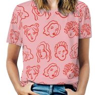 AILLOSA GFY25 Tamamı Baskılı Kısa Kollu Yuvarlak Yaka Kadın T-shirt