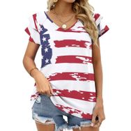 AILLOSA GFY27 Tamamı Baskılı Fırfırlı Kısa Kollu V Yakalı Kadın T-shirt