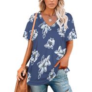 AILLOSA GFY29 Tamamı Baskılı Kısa Kollu V Yakalı Kadın T-shirt