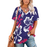 AILLOSA GFY30 Tamamı Baskılı Kısa Kollu V Yakalı Kadın T-shirt