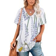 AILLOSA GFY34 Tamamı Baskılı Kısa Kollu V Yakalı Kadın T-shirt