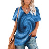 AILLOSA GFY37 Tamamı Baskılı Kısa Kollu V Yakalı Kadın T-shirt