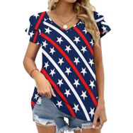 AILLOSA GFY40 Tamamı Baskılı Fırfırlı Kısa Kollu V Yakalı Kadın T-shirt