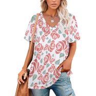 AILLOSA GFY43 Tamamı Baskılı Kısa Kollu V Yakalı Kadın T-shirt