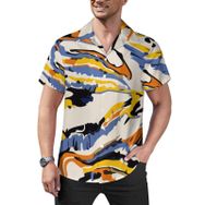AILLOSA Hawaii Çiçek Baskılı 3D Desen Kısa Kollu YH-107 Erkek Gömlek