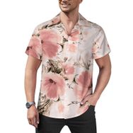AILLOSA Hawaii Çiçek Baskılı 3D Desen Kısa Kollu YH-117 Erkek Gömlek