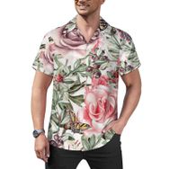 AILLOSA Hawaii Çiçek Baskılı 3D Desen Kısa Kollu YH-120 Erkek Gömlek