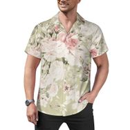 AILLOSA Hawaii Çiçek Baskılı 3D Desen Kısa Kollu YH-122 Erkek Gömlek