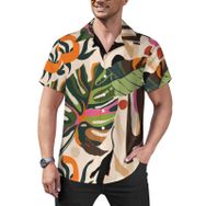 AILLOSA Hawaii Çiçek Baskılı 3D Desen Kısa Kollu YH-148 Erkek Gömlek