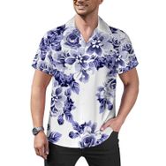 AILLOSA Hawaii Çiçek Baskılı 3D Desen Kısa Kollu YH-178 Erkek Gömlek