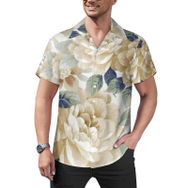 AILLOSA Hawaii Çiçek Baskılı 3D Desen Kısa Kollu YH-18 Erkek Gömlek