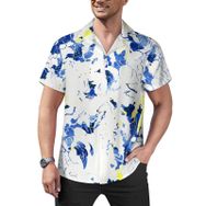 AILLOSA Hawaii Çiçek Baskılı 3D Desen Kısa Kollu YH-202 Erkek Gömlek