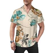 AILLOSA Hawaii Çiçek Baskılı 3D Desen Kısa Kollu YH-21 Erkek Gömlek