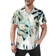 AILLOSA Hawaii Çiçek Baskılı 3D Desen Kısa Kollu YH-213 Erkek Gömlek