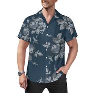 AILLOSA Hawaii Çiçek Baskılı 3D Desen Kısa Kollu YH-255 Erkek Gömlek