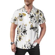 AILLOSA Hawaii Çiçek Baskılı 3D Desen Kısa Kollu YH-263 Erkek Gömlek
