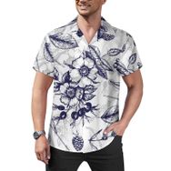 AILLOSA Hawaii Çiçek Baskılı 3D Desen Kısa Kollu YH-273 Erkek Gömlek