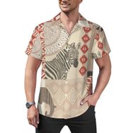 AILLOSA Hawaii Çiçek Baskılı 3D Desen Kısa Kollu YH-284 Erkek Gömlek