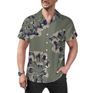 AILLOSA Hawaii Çiçek Baskılı 3D Desen Kısa Kollu YH-292 Erkek Gömlek