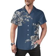AILLOSA Hawaii Çiçek Baskılı 3D Desen Kısa Kollu YH-296 Erkek Gömlek