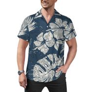 AILLOSA Hawaii Çiçek Baskılı 3D Desen Kısa Kollu YH-302 Erkek Gömlek