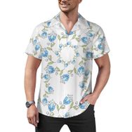 AILLOSA Hawaii Çiçek Baskılı 3D Desen Kısa Kollu YH-311 Erkek Gömlek