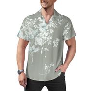 AILLOSA Hawaii Çiçek Baskılı 3D Desen Kısa Kollu YH-327 Erkek Gömlek