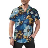 AILLOSA Hawaii Çiçek Baskılı 3D Desen Kısa Kollu YH-340 Erkek Gömlek