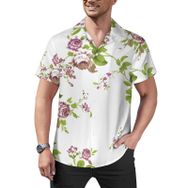 AILLOSA Hawaii Çiçek Baskılı 3D Desen Kısa Kollu YH-346 Erkek Gömlek