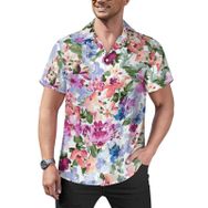 AILLOSA Hawaii Çiçek Baskılı 3D Desen Kısa Kollu YH-351 Erkek Gömlek