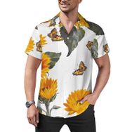 AILLOSA Hawaii Çiçek Baskılı 3D Desen Kısa Kollu YH-361 Erkek Gömlek