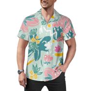 AILLOSA Hawaii Çiçek Baskılı 3D Desen Kısa Kollu YH-365 Erkek Gömlek